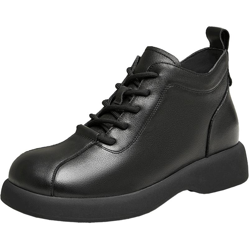 天美意复古英伦厚底加绒马丁靴女鞋子休闲时装短靴皮靴冬新款