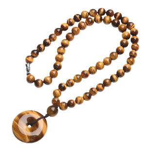 天然黄虎眼石项链平安扣男女士虎睛石吊坠原创猫眼石木变石珠串