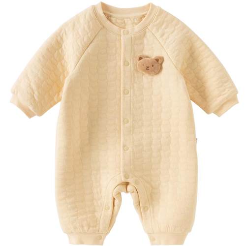 戴维贝拉新生儿A类夹棉爬服2025男宝冬季新款抗菌防螨女宝连体衣