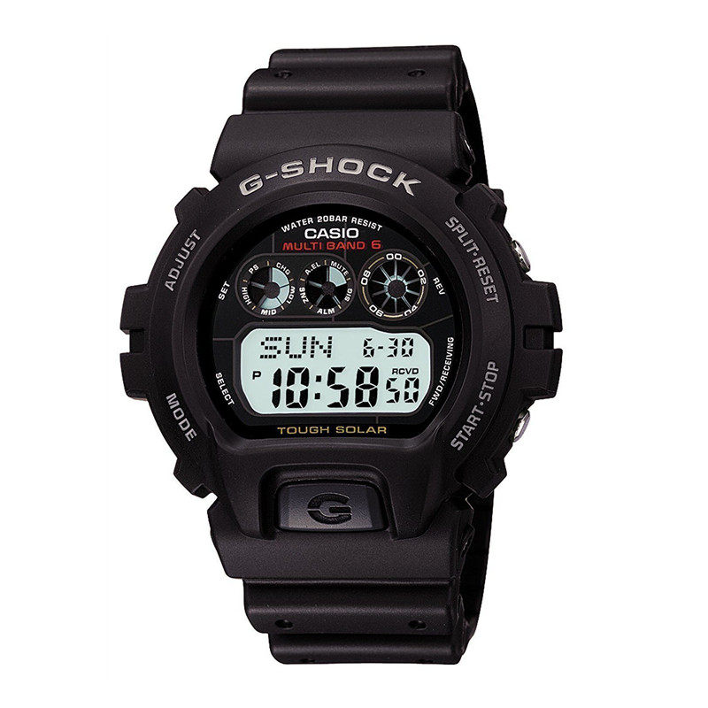 代购正品Casio卡西欧手表男黑色运动三眼太阳能六局电波表GW-6900