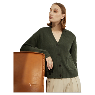 圣雪绒2021秋冬新款女V领7针加厚羊绒开衫宽松短款针织开衫