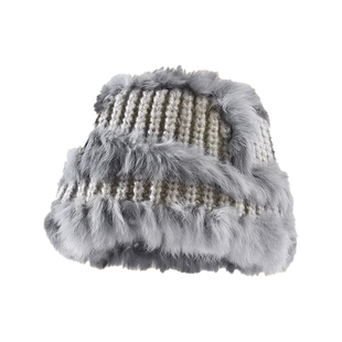 白色兔毛帽子女2025新款冬季拼色醒狮毛绒帽大头围保暖护耳渔夫帽