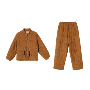 朵朵可可睡衣女2025秋冬纯棉立领点点提花三层夹棉保暖棉袄家居服