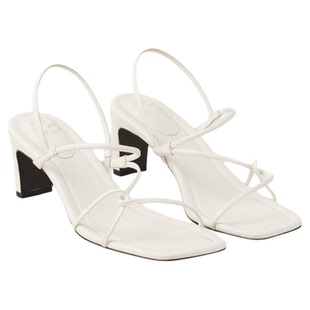 SANDRO Outlets春夏女士法式时尚优雅白色气质细带方形粗中跟凉鞋