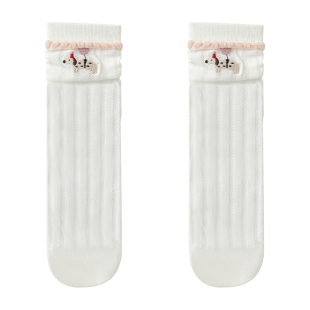 白色袜子女夏薄款纯棉中筒袜日系卡通可爱堆堆袜花边防臭长袜夏天