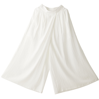 CR高级松弛风后松紧腰白色阔腿裤