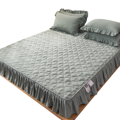 A类全棉夹棉床笠花边床罩单件