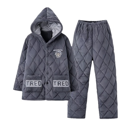 男士珊瑚绒夹棉三层加厚夹棉睡衣