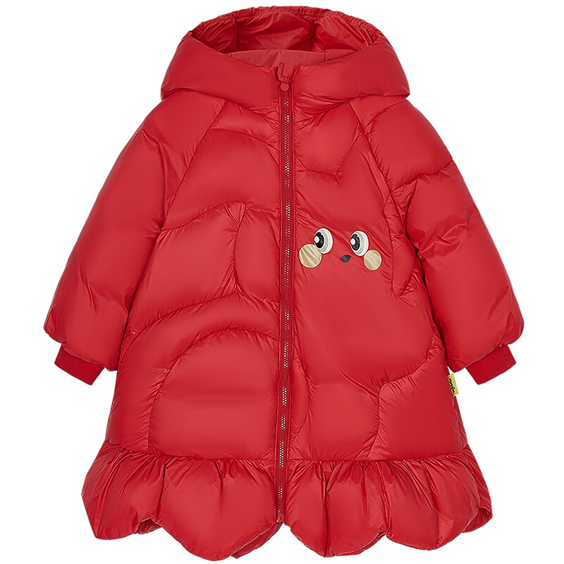 [90白鸭绒]woobaby女童羽绒服冬新品甜美裙摆中长款拜年服外套
