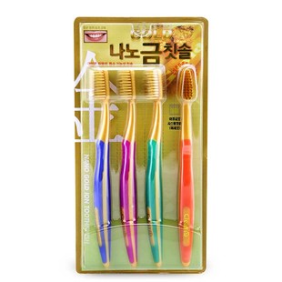 真品包邮韩国原装进口NANO纳米超细软毛家庭成人双层金牙刷4支装
