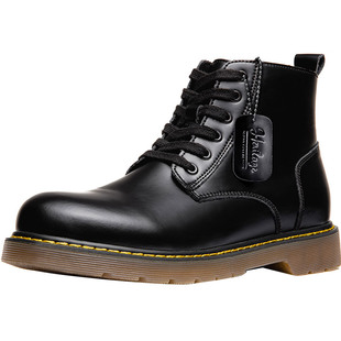 马登男鞋黑色马丁靴冬季加绒真皮高帮皮靴子中帮雪地靴工装皮鞋男