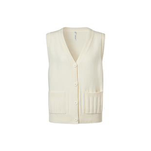 VGRASS25秋冬新款云朵般柔糯山羊绒V领无袖针织开衫宽肩背心马甲