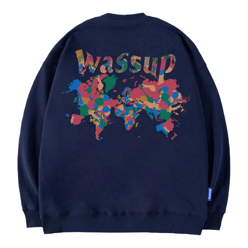 WASSUP美式涂鸦重磅圆领卫衣