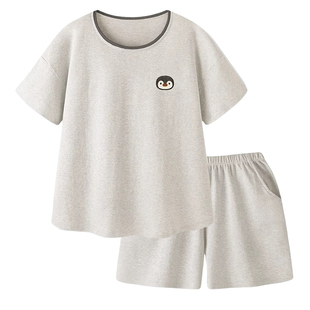 卡通企鹅纯棉睡衣女款夏季短袖短裤休闲简约家居服套装薄2025新款