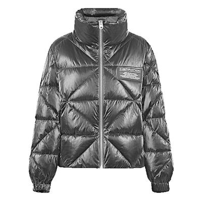 sdeer圣迪奥女装个性高领撞色字母亮面短款羽绒服S21482408