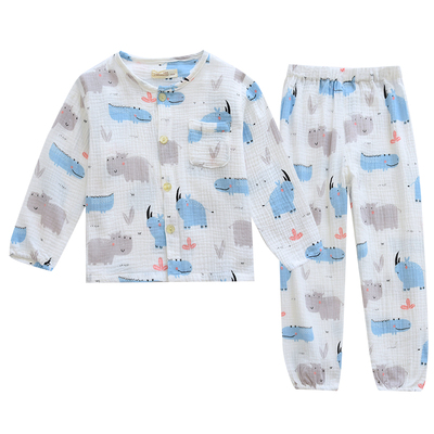 儿童春夏纯棉纱布睡衣套空调服