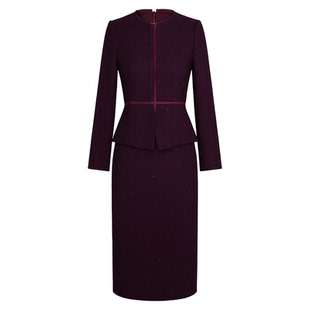 紫色小香风连衣裙女2025冬季新款时尚气质高级感亮片长袖修身裙子