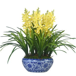 兰花仿真花高档蕙兰万代兰紫砂兰花盆栽中式客厅餐桌装饰花艺摆件