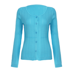 IAEY多巴胺少女孔雀蓝条纹长袖针织衫早秋纯欲辣妹毛衣外套开衫潮