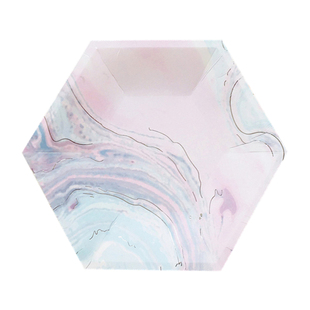 一次性烫金六角纸盘生日派对野餐婚宴蛋糕盘水果拼盘party plates