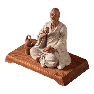 古代历史人物茶圣陆羽伯牙抚琴李白雕塑像书房桌面禅意紫砂陶摆件