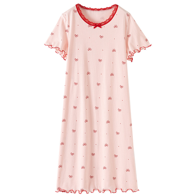 顶瓜瓜蕾丝花边女童短袖睡裙夏季