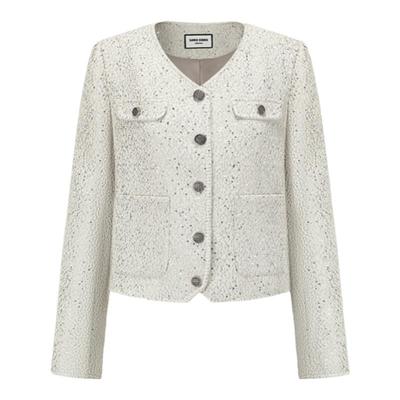 SHRO ENRO 新款个性设计感灰色无领亮片小香风短外套夹克女