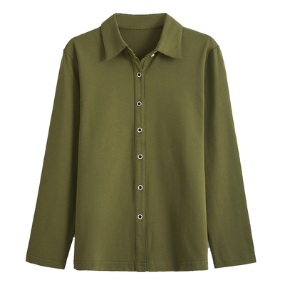 纯棉衬衫女长袖t恤经典百搭款有带领子的大码衬衫领上衣春夏妈妈