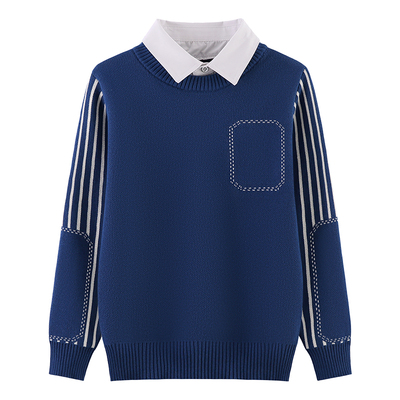 男童纯棉毛衣假两件2025新款秋冬