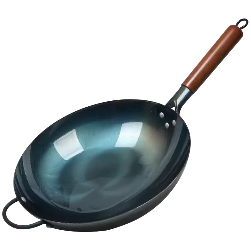 章丘老式手工铁锅炒菜锅家用不粘锅炒锅燃气灶专用已开锅熟铁大勺