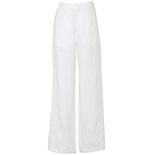 夏莫卡100%亚麻裤白色裤子女轻薄雨露麻直筒裤加长宽松阔腿裤7891