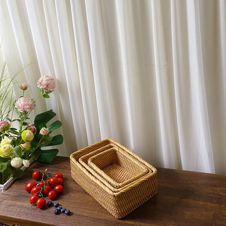越南秋藤编筐收纳篮长方形水果蓝篮子编织桌面家用日式面包零食