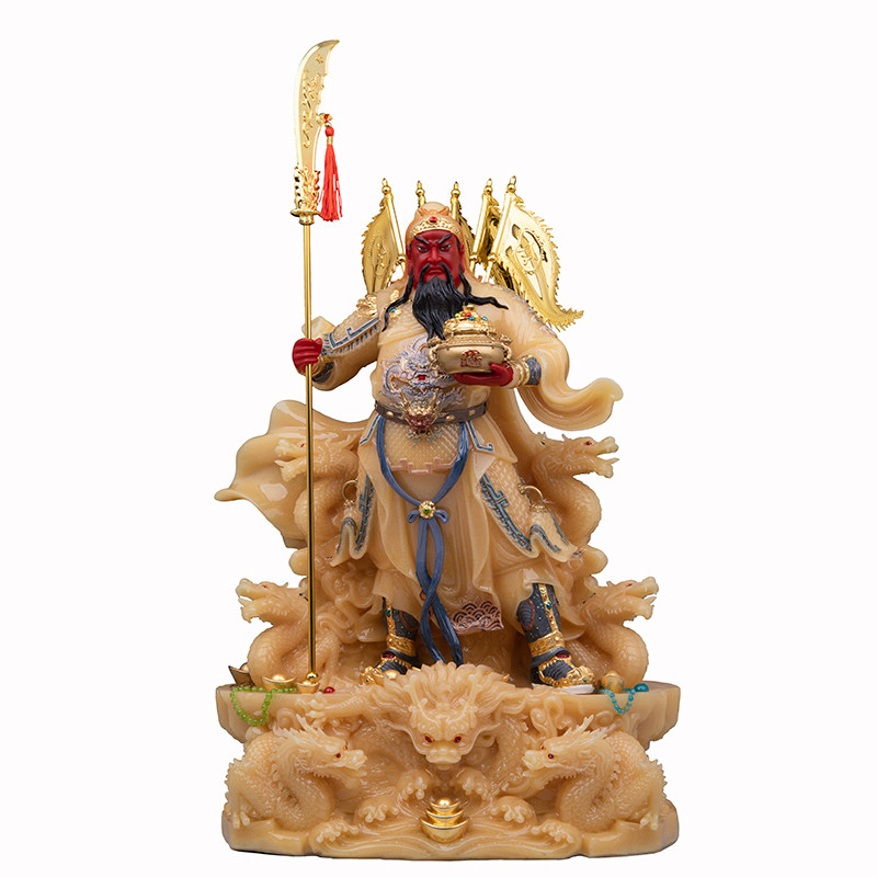 典藏汉白玉关武财神爷神像摆件