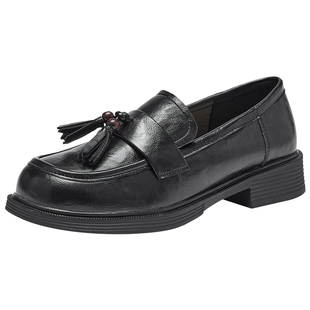 热风厚底乐福鞋女2026年春季新款英伦风百搭小皮鞋黑色粗跟女鞋子