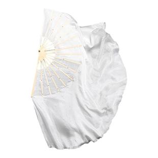 桃李杯俏灵狐双面真丝加长纯白色舞蹈扇子古典舞表演胶州秧歌扇子