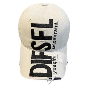 2025新款美式复古大头围破洞棒球帽宽帽檐大脸显脸小刺绣鸭舌帽男