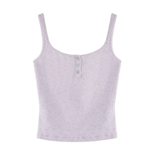 NEVA HU 黑色方领针织吊带背心女外穿夏季韩版打底衫无袖上衣