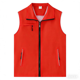 胖东来超市工作服马甲定制印绣logo收银促销活动红色口袋公益背心