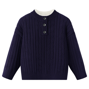 雅鹿女童扭花毛衣2025冬季新款中大童女孩日系复古保暖针织衫上衣