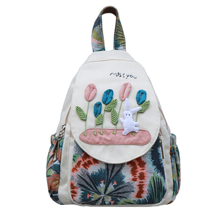 小清新手工立体卡通兔子亲子帆布包原创小众百搭多夹层超轻双肩包