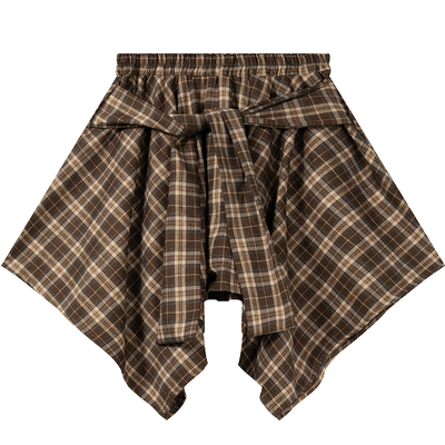 大码设计感不规则格子半身裙