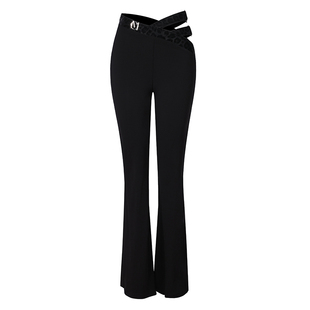 美辰[墨然]舞蹈练功服女中高腰微喇叭中国舞服装黑色体操形体长裤