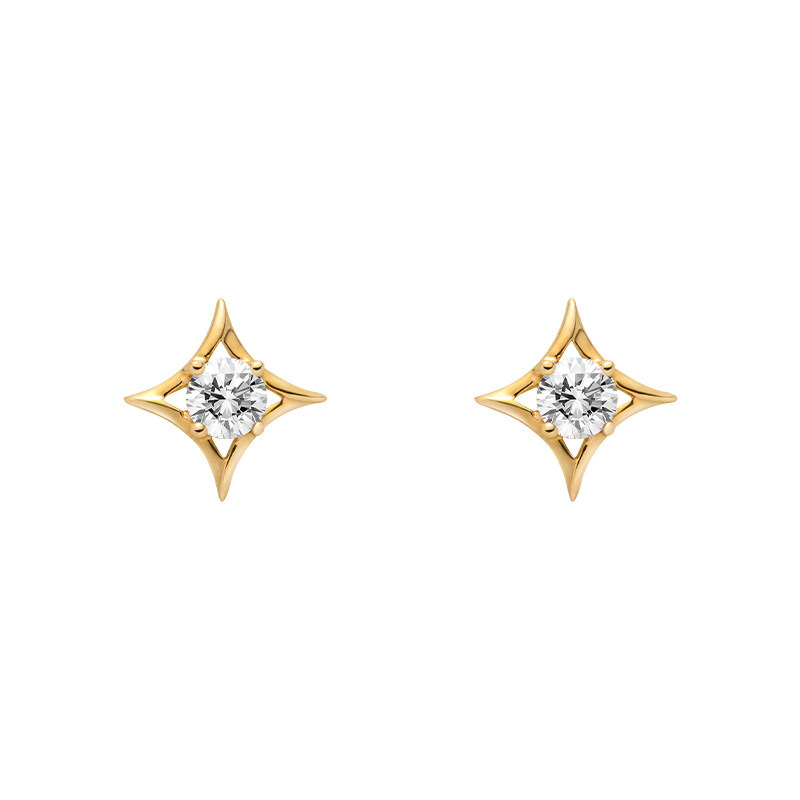 HELAS赫拉四芒星耳钉14K金黄金色培育钻石耳钉耳环养耳洞简约精致