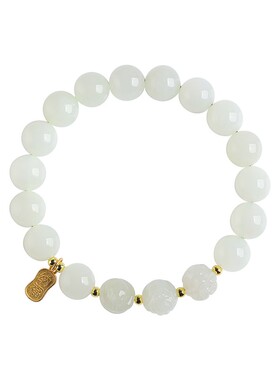 若慕和田玉白玉三合圆珠手串