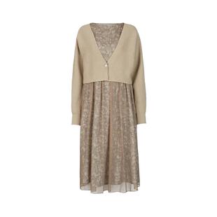 sdeer圣迪奥春秋装女装优雅印花网纱针织衫连衣裙套装S243Z1423