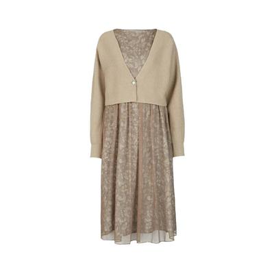 sdeer优雅印花网纱针织衫连衣裙