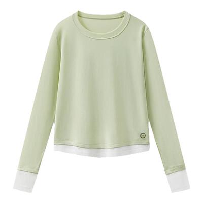 CLOUDSPACE【绿洲T】莱赛尔棉假两件长袖女T恤春季简约休闲上衣