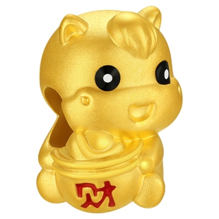 潮宏基好事发生马上有钱足金串珠黄金转运珠5D硬金生肖马本命年女