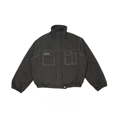 美式复古重磅拉链立领夹克