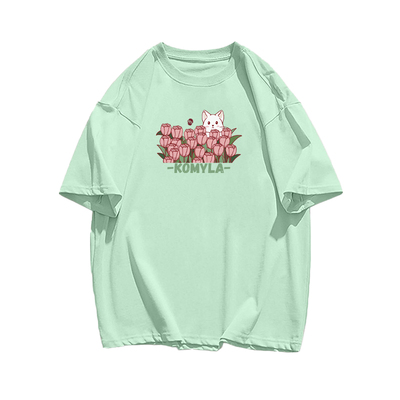 上身太绝了原宿风猫咪薄荷绿短袖